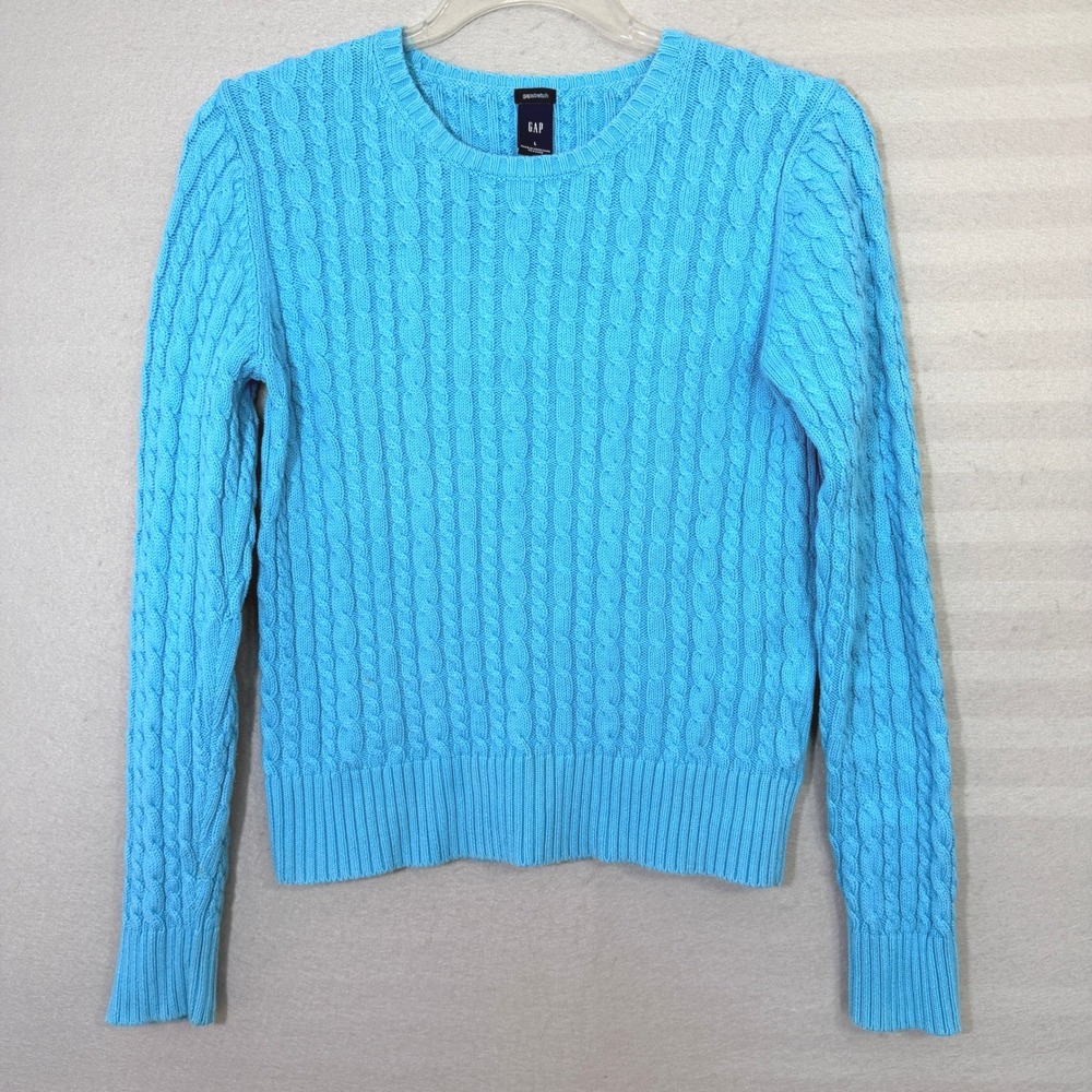Vintage Gap Y2K Cable Knit Womens Sweater Size L Cotton‎ Crewneck Preppy Coastal